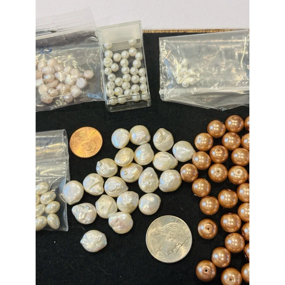 Lot Of Pearls Jewelry Making Pre Drilled Pink Iridescent, Freshwater Black Gray
